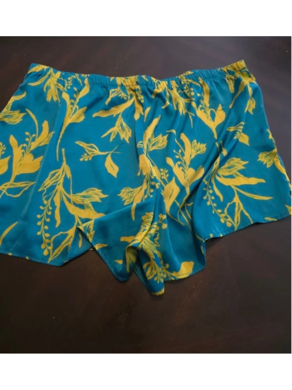 Womens Plus Size NWOT Coquette Regency Satin Teal Yellow Floral PJ Shorts XXL